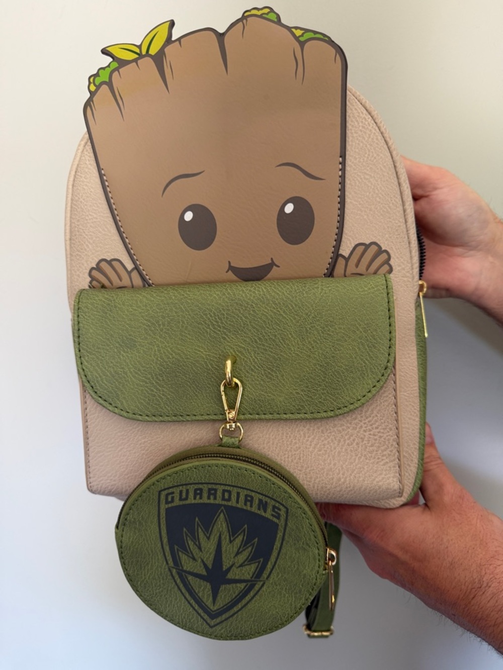 Groot Purse Backpack with Green Accent and Coin Pouch